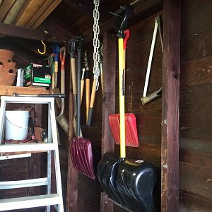 tools hung on wall.